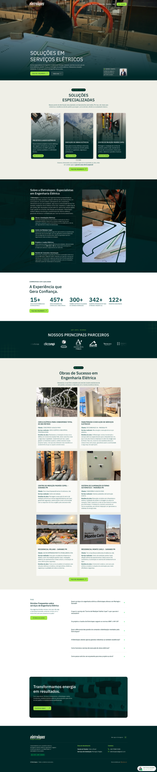 Site de engenharia Eletrolopes desenvolvido por Buenno Web Design